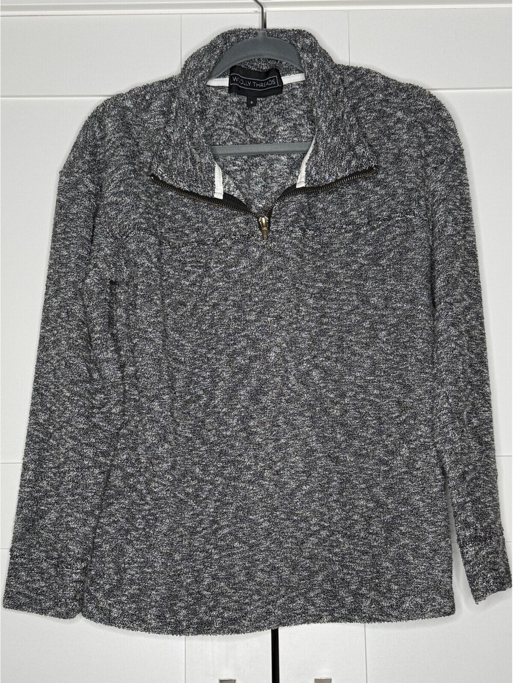 Woolly Threads Women's Size Small Gray Marled Quarter-ZIp Pullover
